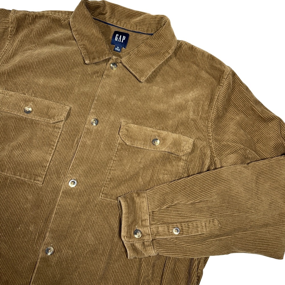 Gap Mens‎ XL Corduroy Button Down Shacket Shirt Tan Brown Long Sleeve Cotton